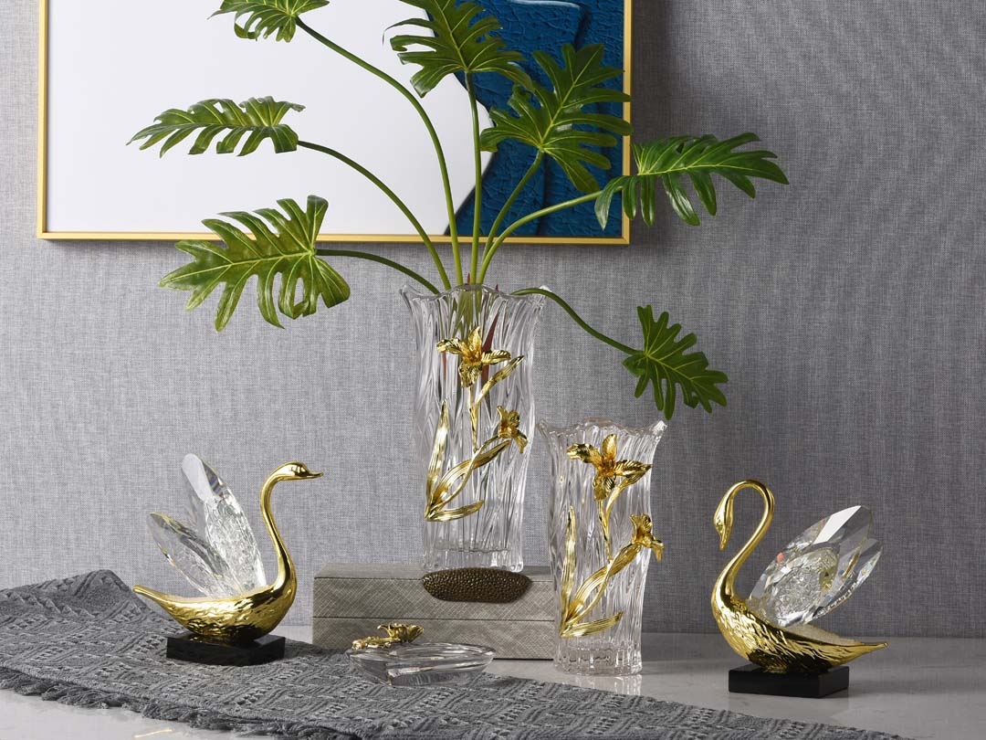 Golden Swan Decor Sculptuur met Mesh Crystal